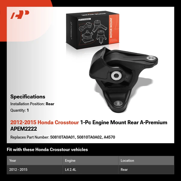 2012-2015 Honda Crosstour 1-Pc Engine Mount Rear A-Premium APEM2222