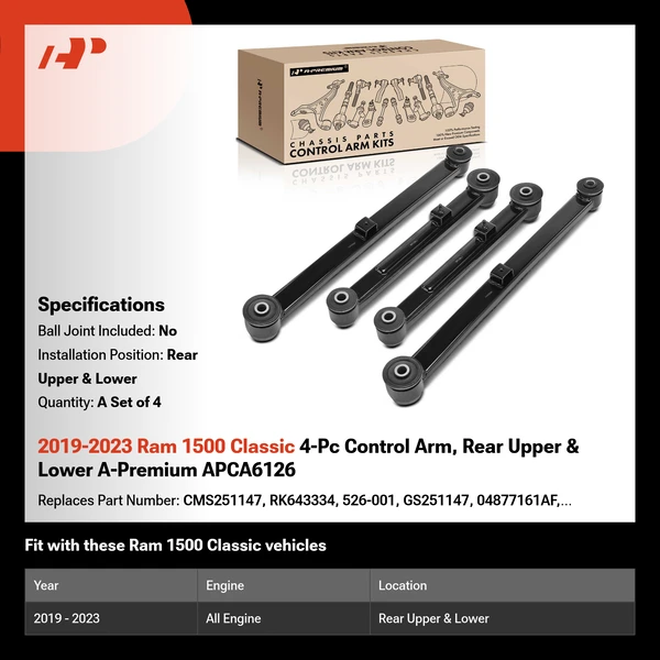 2019-2023 Ram 1500 Classic 4-Pc Control Arm, Rear Upper & Lower A-Premium APCA6126