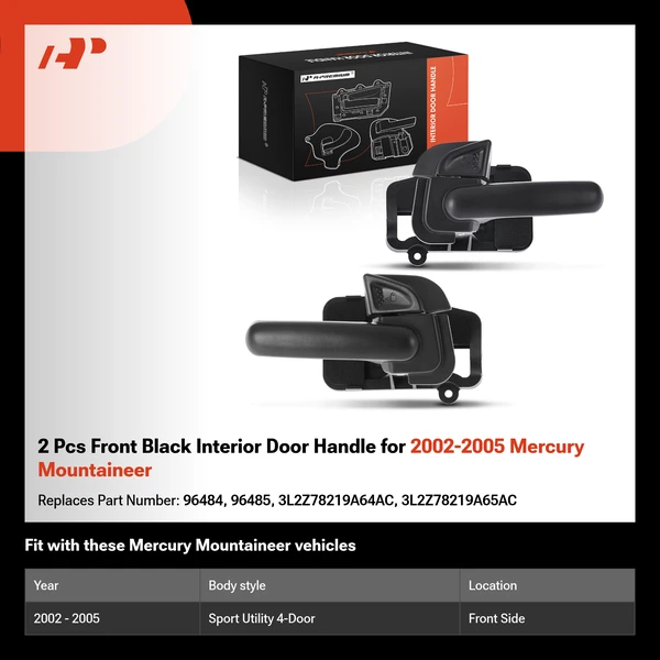 2 Pcs Front Black Interior Door Handle for 2002-2005 Mercury Mountaineer