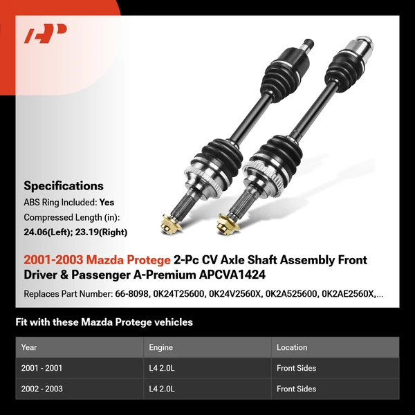 2001-2003 Mazda Protege 2-Pc CV Axle Shaft Assembly Front Driver & Passenger A-Premium APCVA1424