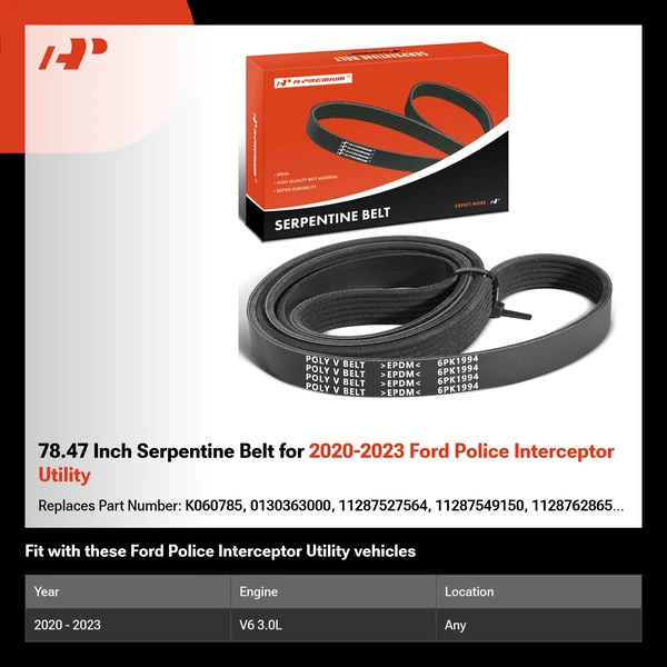 78.47 Inch Serpentine Belt for 2020-2023 Ford Police Interceptor Utility