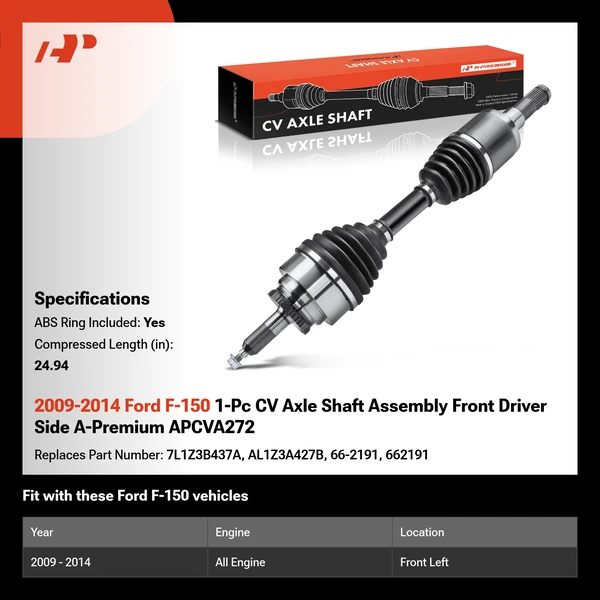 2009-2014 Ford F-150 1-Pc CV Axle Shaft Assembly Front Driver Side A-Premium APCVA272