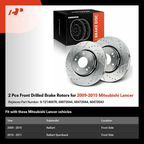 2 Pcs Front Drilled Brake Rotors for 2009-2015 Mitsubishi Lancer
