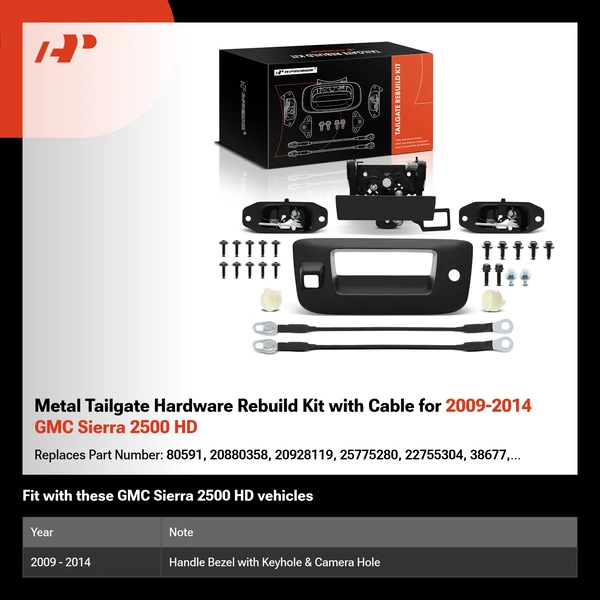 Metal Tailgate Hardware Rebuild Kit with Cable for 2009-2014 GMC Sierra 2500 HD