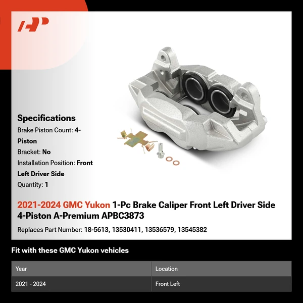2021-2024 GMC Yukon 1-Pc Brake Caliper Front Left Driver Side 4-Piston A-Premium APBC3873