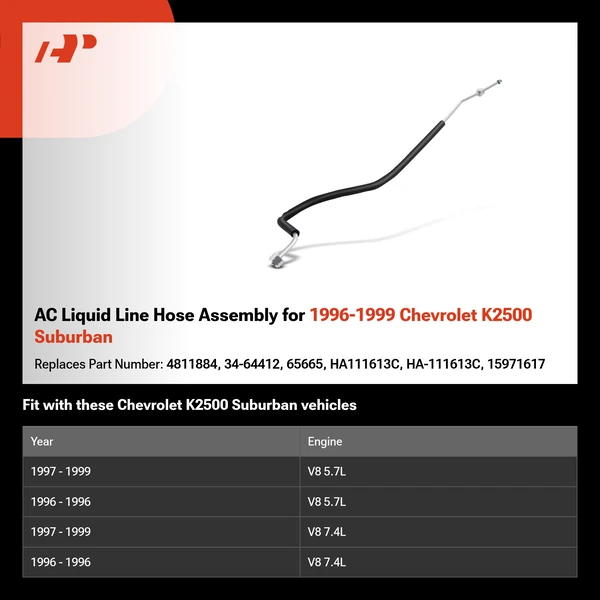 AC Liquid Line Hose Assembly for 1996-1999 Chevrolet K2500 Suburban