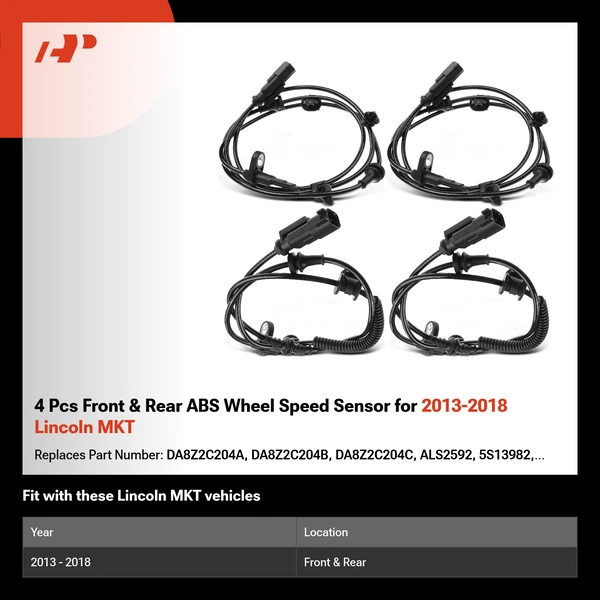 4 Pcs Front & Rear ABS Wheel Speed Sensor for 2013-2018 Lincoln MKT