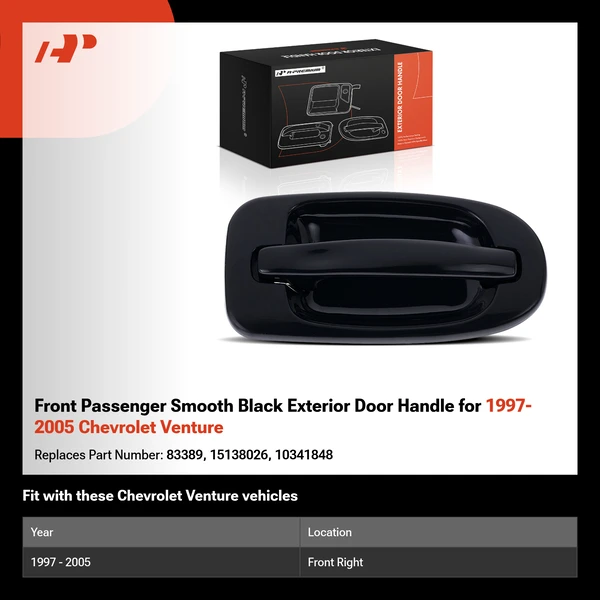 Front Passenger Smooth Black Exterior Door Handle for 1997-2005 Chevrolet Venture