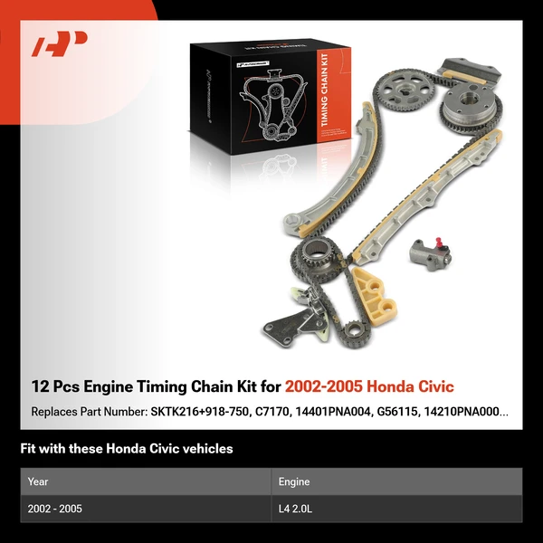 12 Pcs Engine Timing Chain Kit for 2002-2005 Honda Civic