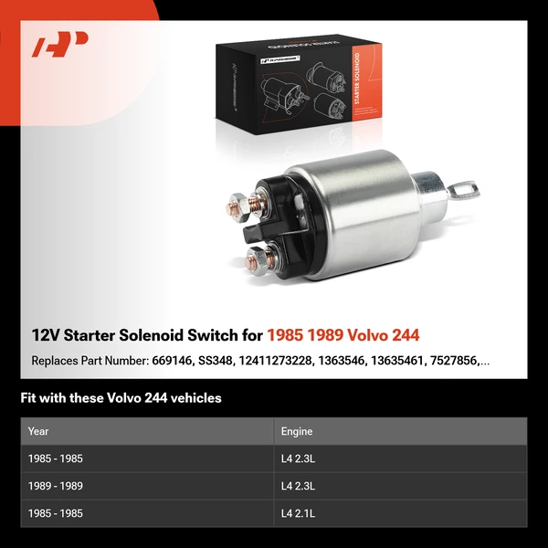 12V Starter Solenoid Switch for 1985 1989 Volvo 244