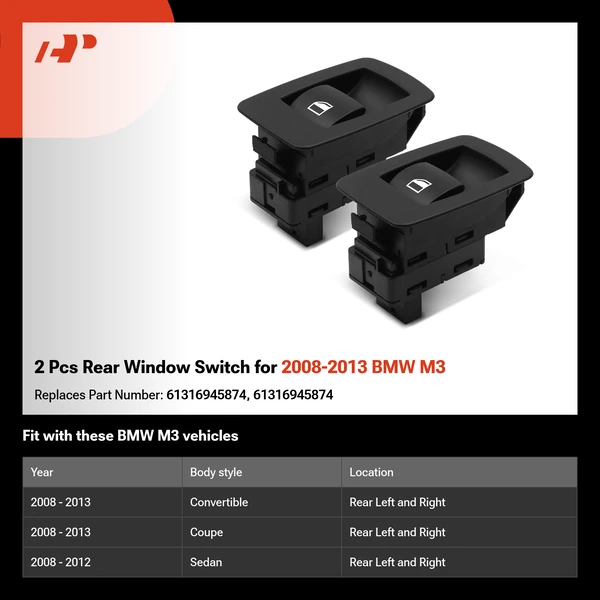 2 Pcs Rear Window Switch for 2008-2013 BMW M3
