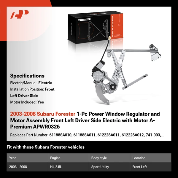 2003-2008 Subaru Forester 1-Pc Power Window Regulator and Motor Assembly Front Left Driver Side Electric with Motor A-Premium APWR0326