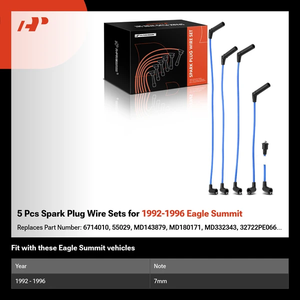 5 Pcs Spark Plug Wire Sets for 1992-1996 Eagle Summit
