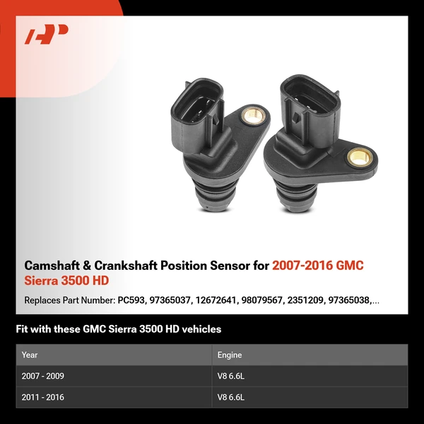 Camshaft & Crankshaft Position Sensor for 2007-2016 GMC Sierra 3500 HD