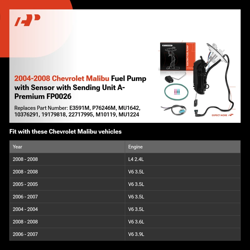 2004-2008 Chevrolet Malibu Fuel Pump with Sensor with Sending Unit A-Premium FP0026
