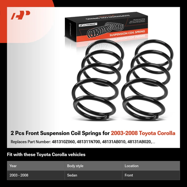 2 Pcs Front Suspension Coil Springs for 2003-2008 Toyota Corolla