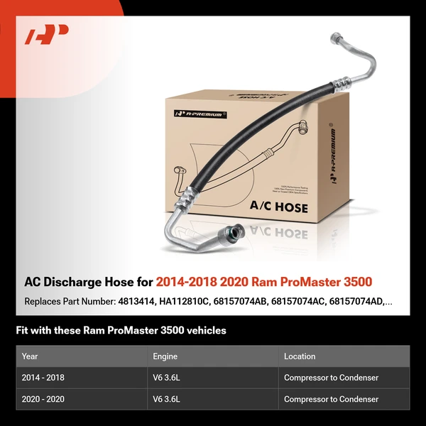 AC Discharge Hose for 2014-2018 2020 Ram ProMaster 3500