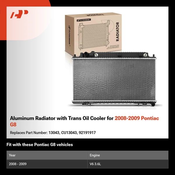 Aluminum Radiator with Trans Oil Cooler for 2008-2009 Pontiac G8