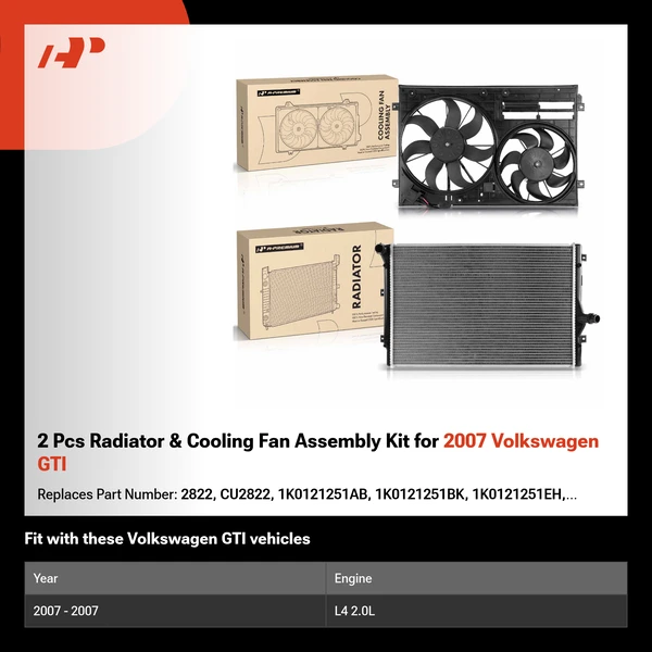 2 Pcs Radiator & Cooling Fan Assembly Kit for 2007 Volkswagen GTI