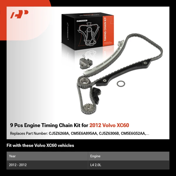 9 Pcs Engine Timing Chain Kit for 2012 Volvo XC60