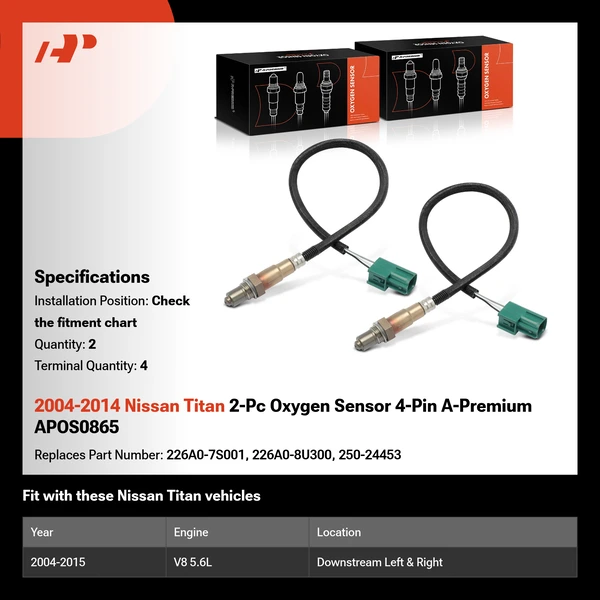 2004-2014 Nissan Titan 2-Pc Oxygen Sensor 4-Pin A-Premium APOS0865
