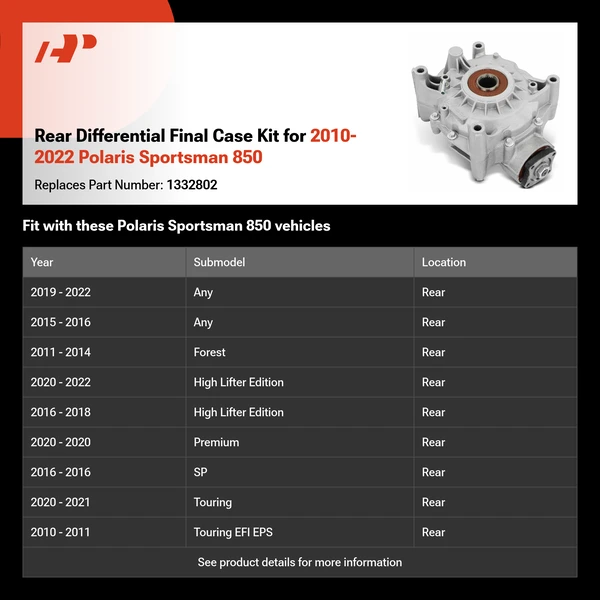 Rear Differential Final Case Kit for 2010-2022 Polaris Sportsman 850