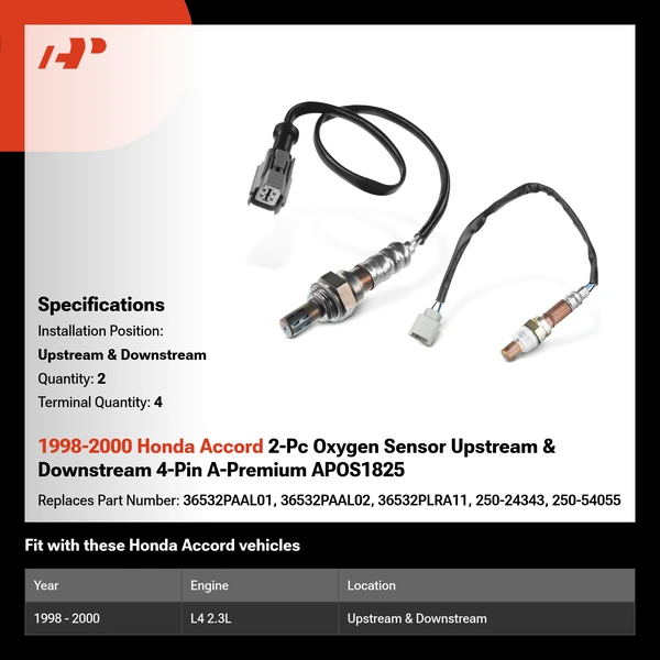 1998-2000 Honda Accord 2-Pc Oxygen Sensor Upstream & Downstream 4-Pin A-Premium APOS1825