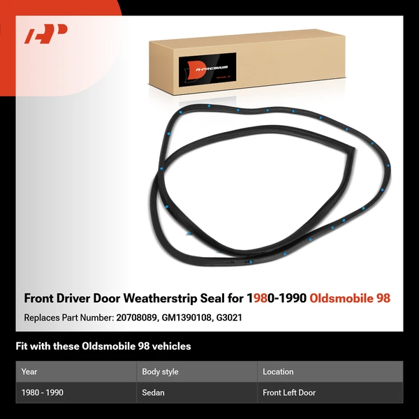 Front Driver Door Weatherstrip Seal for 1980-1990 Oldsmobile 98