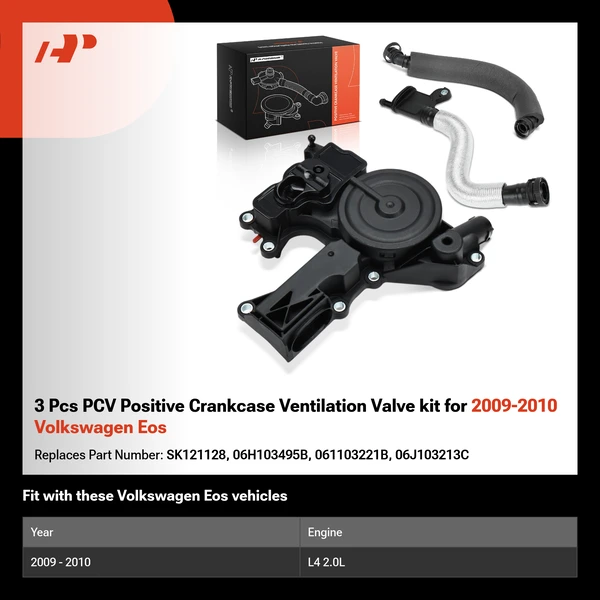 3 Pcs PCV Positive Crankcase Ventilation Valve kit for 2009-2010 Volkswagen Eos