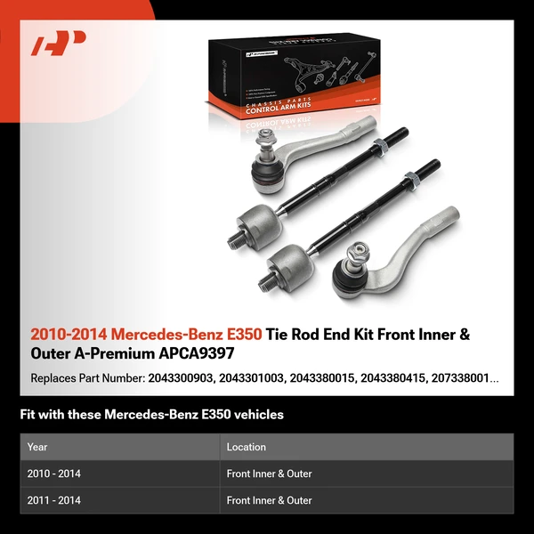 2010-2014 Mercedes-Benz E350 Tie Rod End Kit Front Inner & Outer A-Premium APCA9397