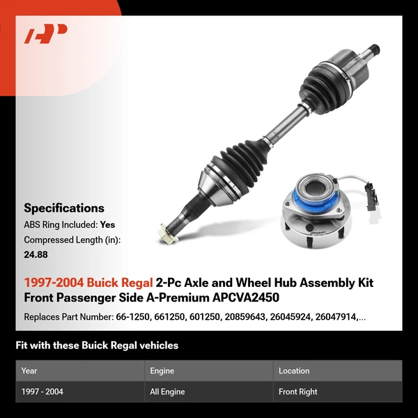 1997-2004 Buick Regal 2-Pc Axle and Wheel Hub Assembly Kit Front Passenger Side A-Premium APCVA2450