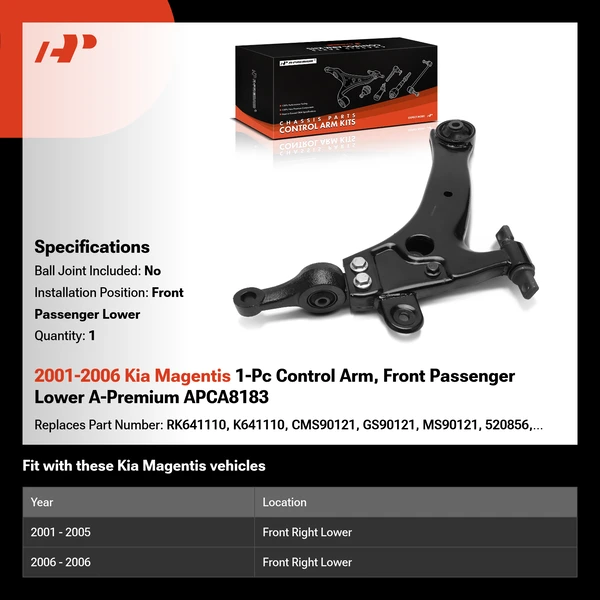 2001-2006 Kia Magentis 1-Pc Control Arm, Front Passenger Lower A-Premium APCA8183