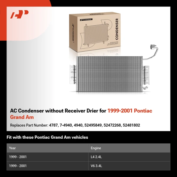 AC Condenser without Receiver Drier for 1999-2001 Pontiac Grand Am