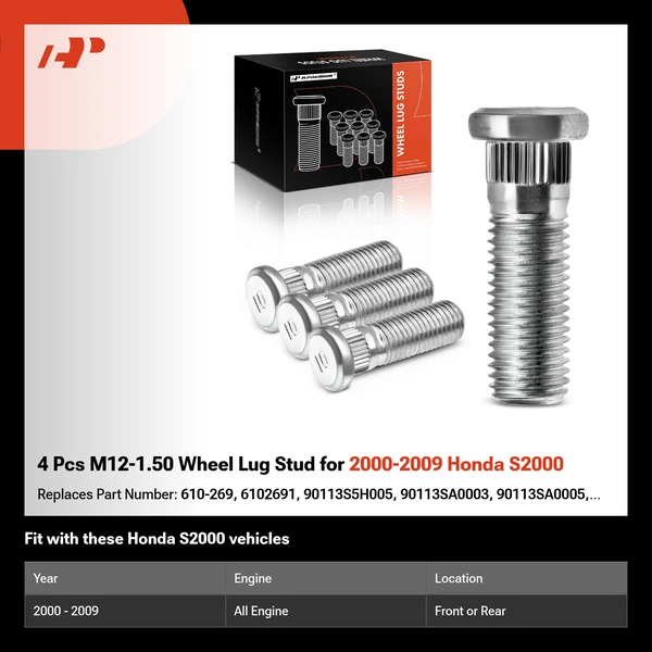 4 Pcs M12-1.50 Wheel Lug Stud for 2000-2009 Honda S2000