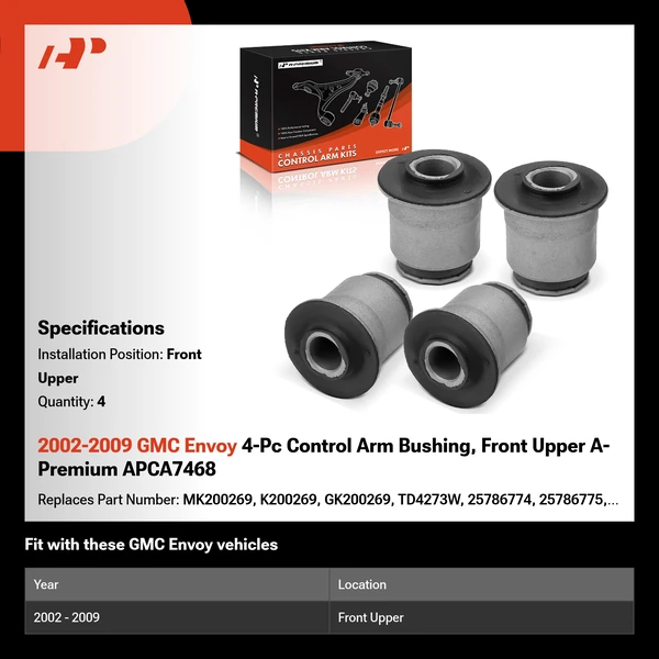 2002-2009 GMC Envoy 4-Pc Control Arm Bushing, Front Upper A-Premium APCA7468