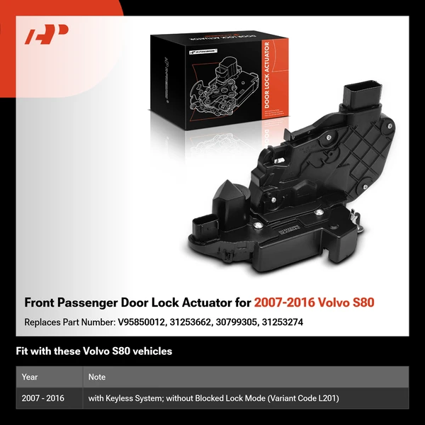 Front Passenger Door Lock Actuator for 2007-2016 Volvo S80