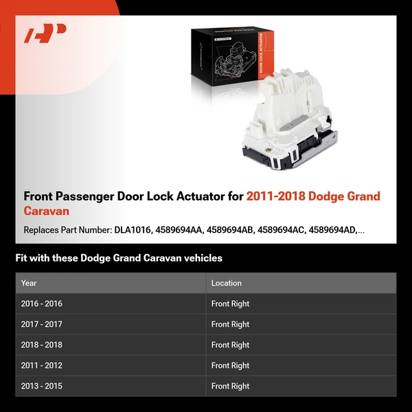 Front Passenger Door Lock Actuator for 2011-2018 Dodge Grand Caravan