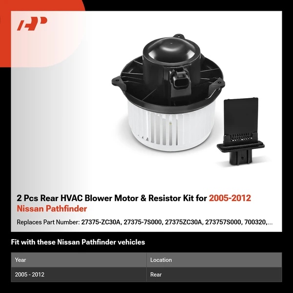 2 Pcs Rear HVAC Blower Motor & Resistor Kit for 2005-2012 Nissan Pathfinder