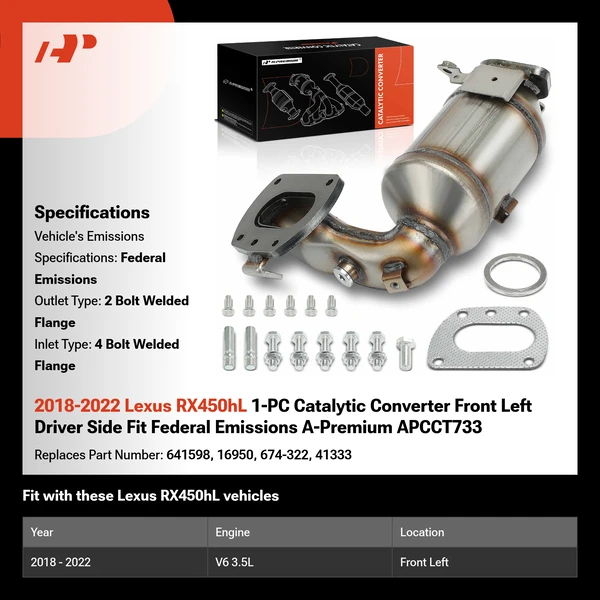2018-2022 Lexus RX450hL 1-PC Catalytic Converter Front Left Driver Side Fit Federal Emissions A-Premium APCCT733