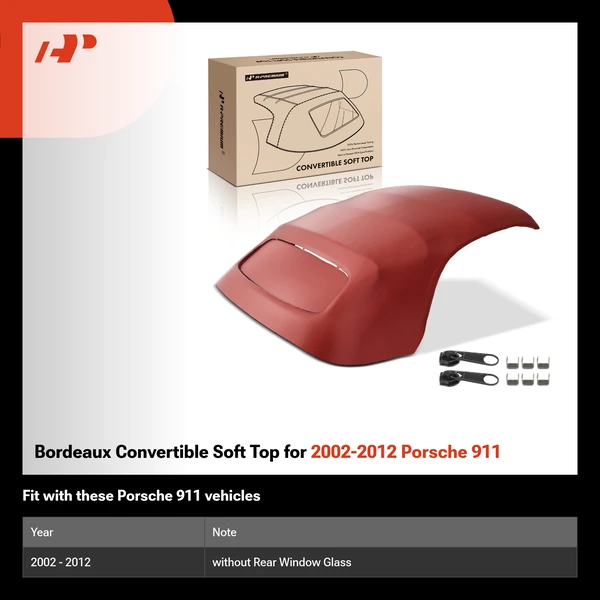 Bordeaux Convertible Soft Top for 2002-2012 Porsche 911