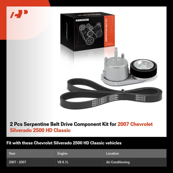 2 Pcs Serpentine Belt Drive Component Kit for 2007 Chevrolet Silverado 2500 HD Classic