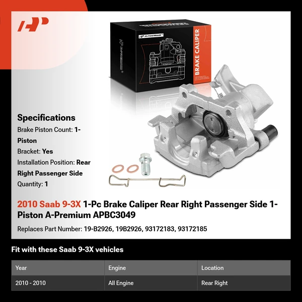 2010 Saab 9-3X 1-Pc Brake Caliper Rear Right Passenger Side 1-Piston A-Premium APBC3049