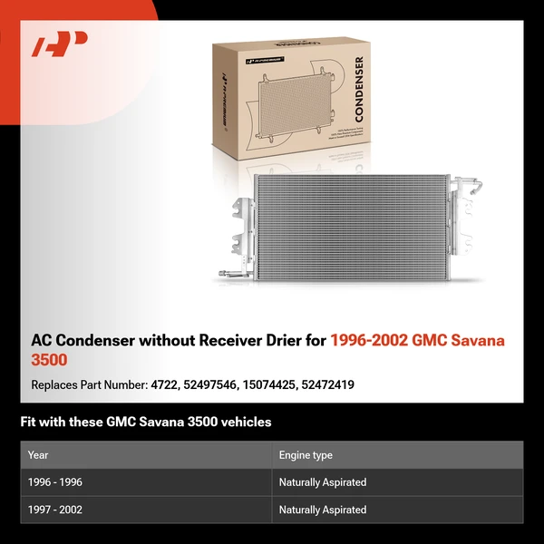 AC Condenser without Receiver Drier for 1996-2002 GMC Savana 3500