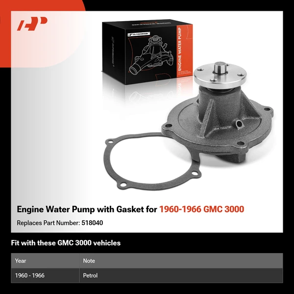 Engine Water Pump with Gasket for 1960-1966 GMC 3000