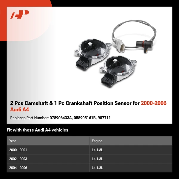 2 Pcs Camshaft & 1 Pc Crankshaft Position Sensor for 2000-2006 Audi A4