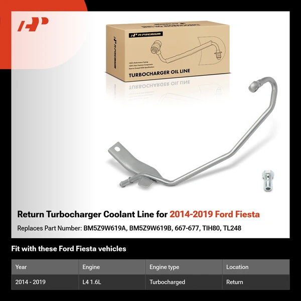 Return Turbocharger Coolant Line for 2014-2019 Ford Fiesta