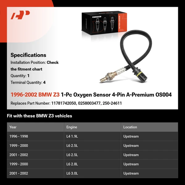 1996-2002 BMW Z3 1-Pc Oxygen Sensor 4-Pin A-Premium OS004