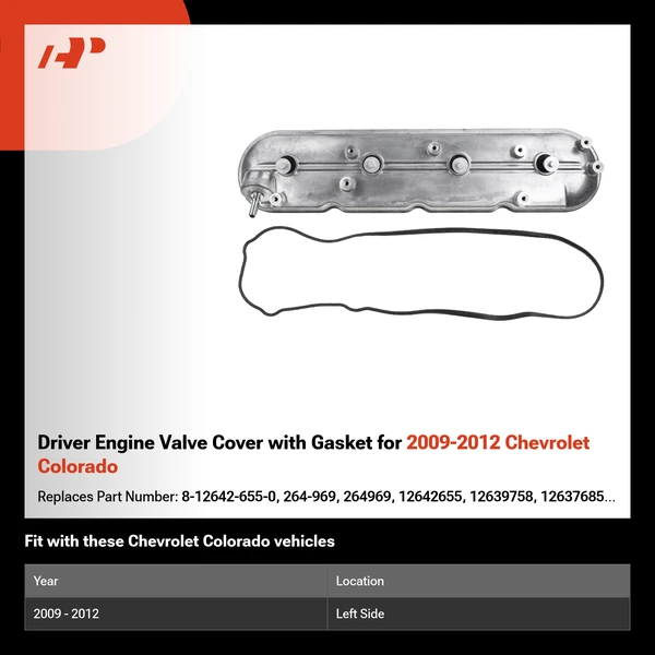 Driver Engine Valve Cover with Gasket for 2009-2012 Chevrolet Colorado