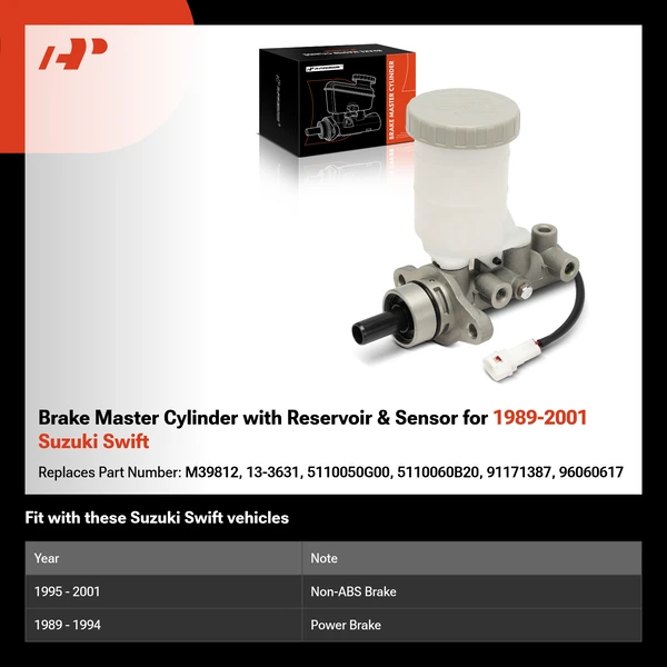 Brake Master Cylinder with Reservoir & Sensor for 1989-2001 Suzuki Swift