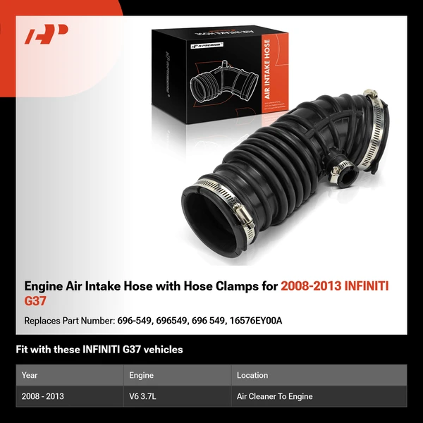 Engine Air Intake Hose with Hose Clamps for 2008-2013 INFINITI G37
